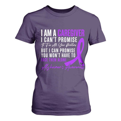 Alzheimer's Caregiver Support T Shirt For Women Purple Ribbon Hope Graphic