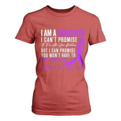 Alzheimer's Caregiver Support T Shirt For Women Purple Ribbon Hope Graphic