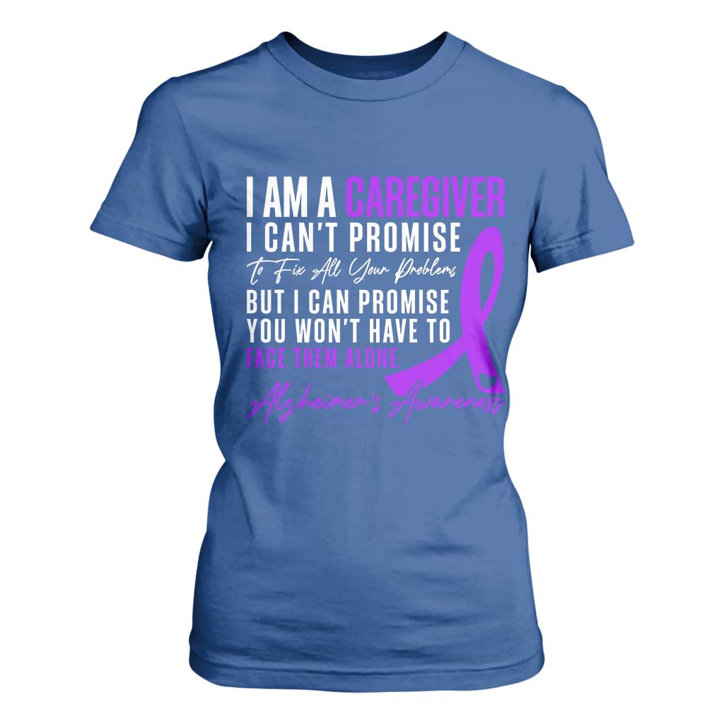 Alzheimer's Caregiver Support T Shirt For Women Purple Ribbon Hope Graphic