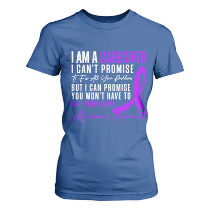 Alzheimer's Caregiver Support T Shirt For Women Purple Ribbon Hope Graphic