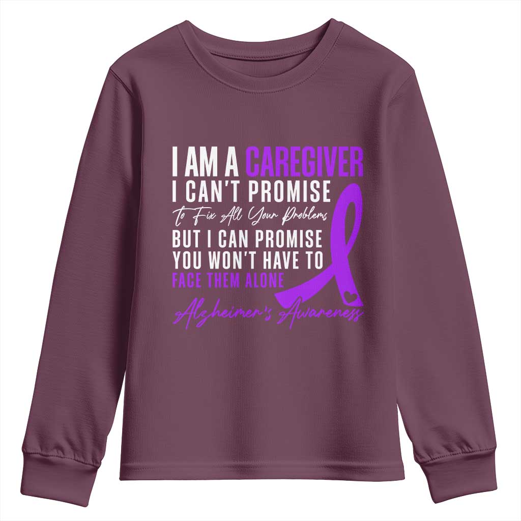 Alzheimer's Caregiver Support Youth Sweatshirt Purple Ribbon Hope Graphic