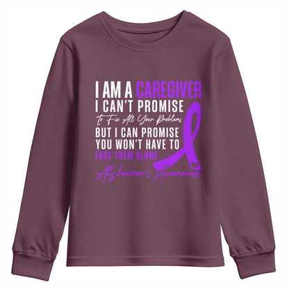 Alzheimer's Caregiver Support Youth Sweatshirt Purple Ribbon Hope Graphic
