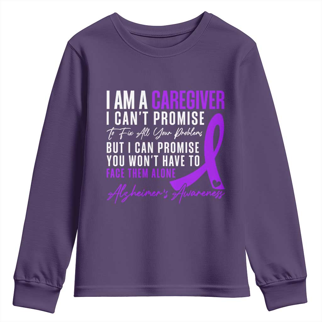 Alzheimer's Caregiver Support Youth Sweatshirt Purple Ribbon Hope Graphic