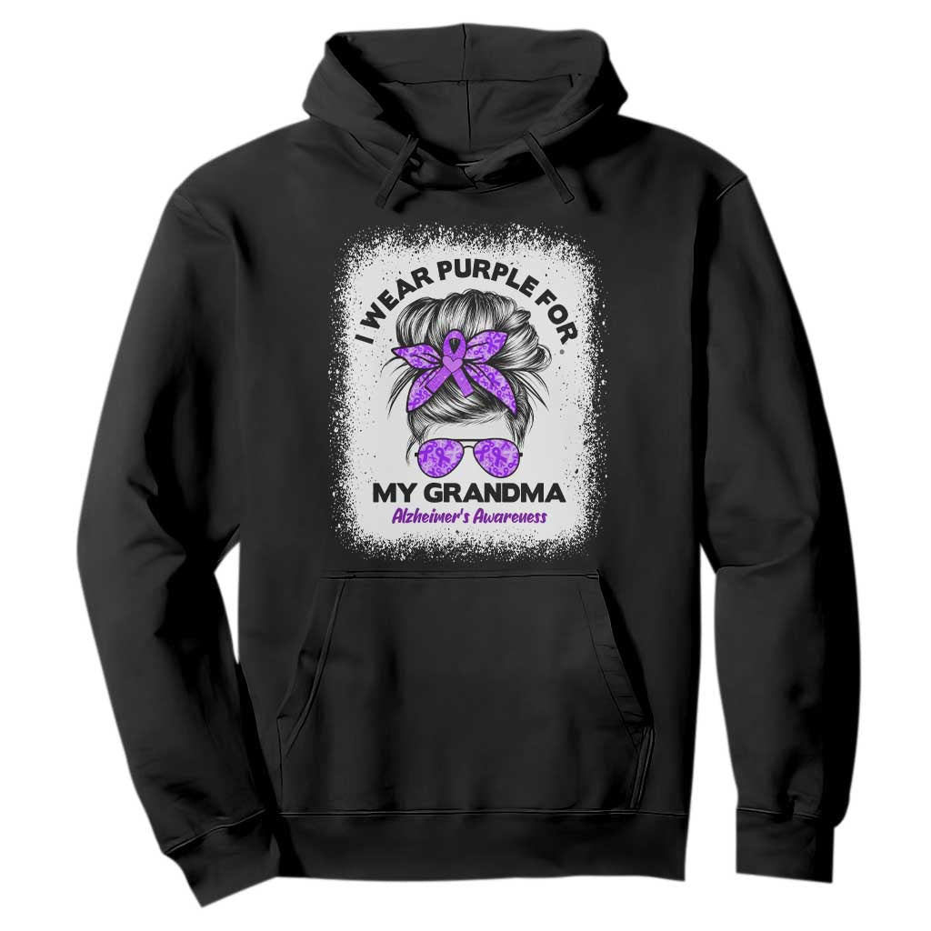 I Wear Purple For My Grandma Hoodie Alzheimers Support Messy Bun Graphic
