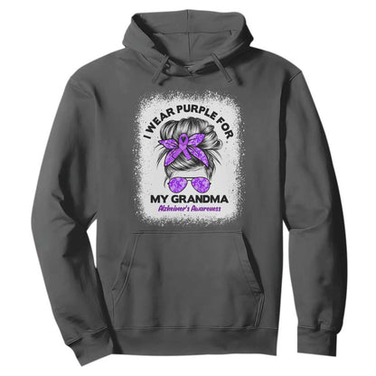 I Wear Purple For My Grandma Hoodie Alzheimers Support Messy Bun Graphic