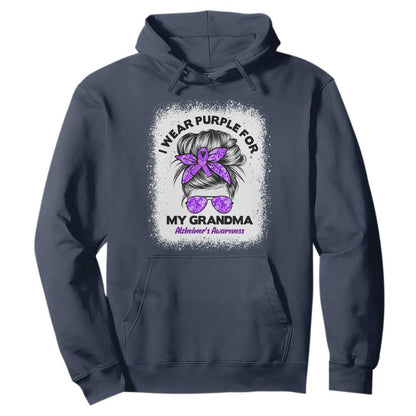 I Wear Purple For My Grandma Hoodie Alzheimers Support Messy Bun Graphic