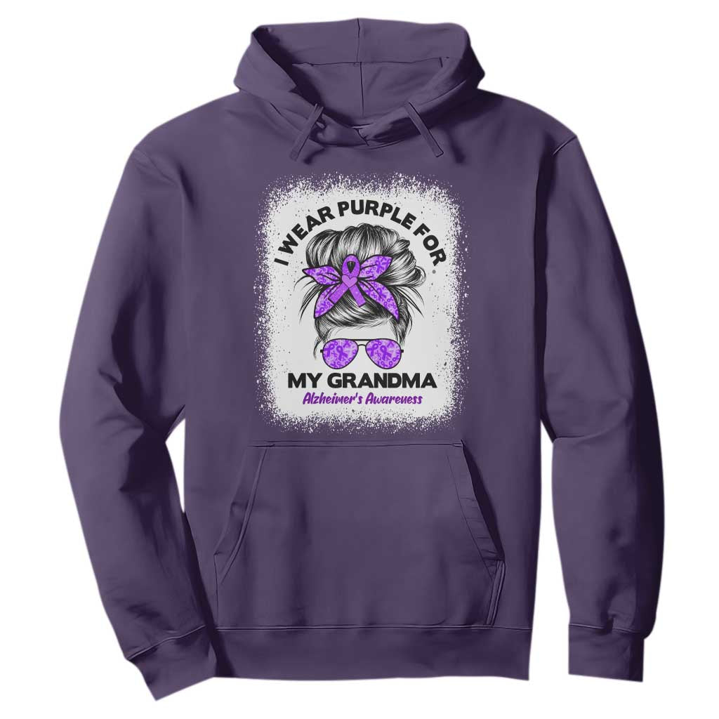 I Wear Purple For My Grandma Hoodie Alzheimers Support Messy Bun Graphic
