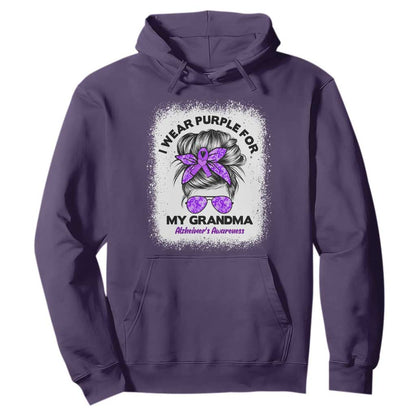 I Wear Purple For My Grandma Hoodie Alzheimers Support Messy Bun Graphic