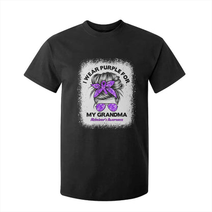 I Wear Purple For My Grandma T Shirt For Kid Alzheimers Support Messy Bun Graphic