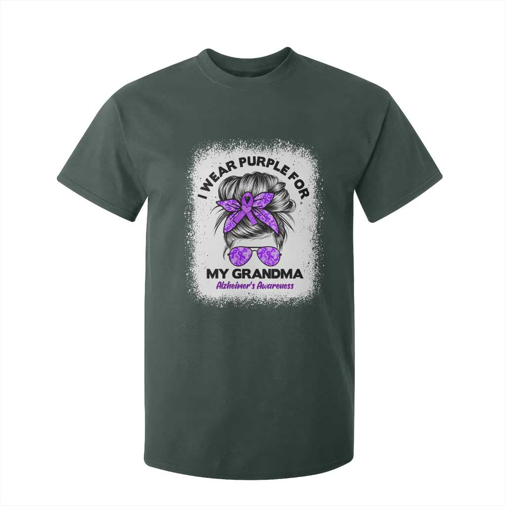 I Wear Purple For My Grandma T Shirt For Kid Alzheimers Support Messy Bun Graphic