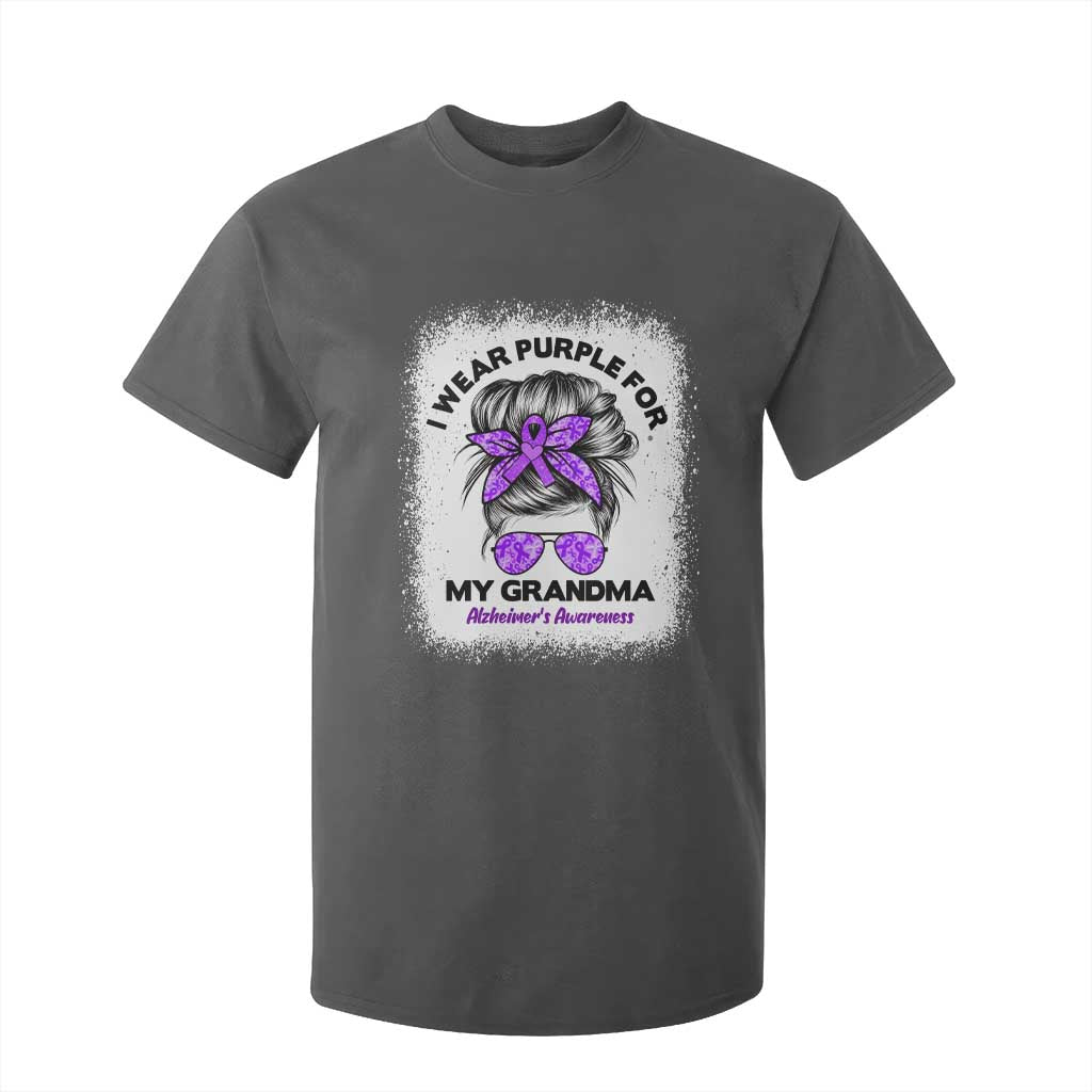 I Wear Purple For My Grandma T Shirt For Kid Alzheimers Support Messy Bun Graphic