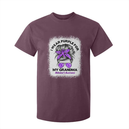 I Wear Purple For My Grandma T Shirt For Kid Alzheimers Support Messy Bun Graphic