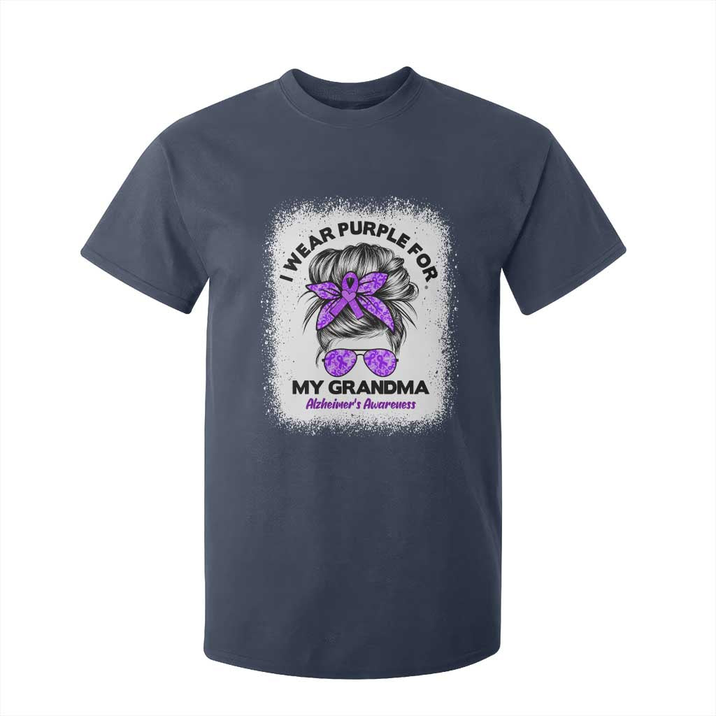 I Wear Purple For My Grandma T Shirt For Kid Alzheimers Support Messy Bun Graphic