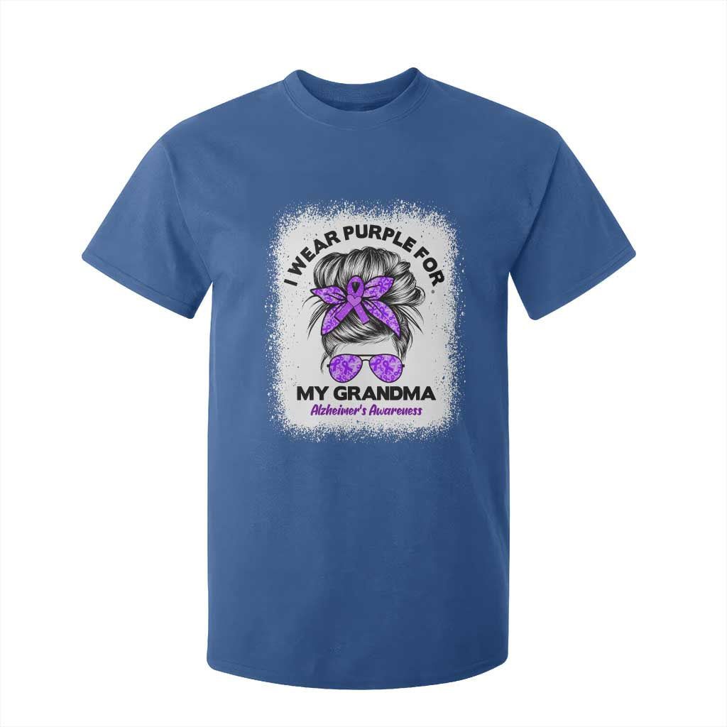 I Wear Purple For My Grandma T Shirt For Kid Alzheimers Support Messy Bun Graphic