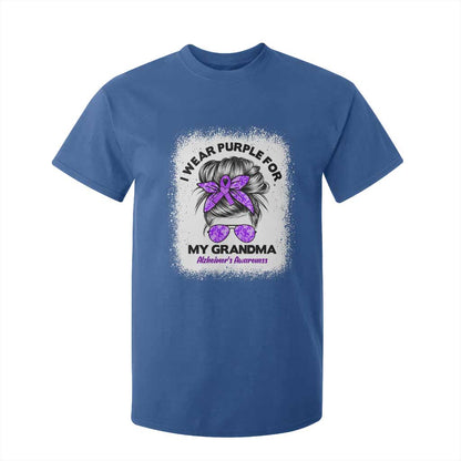 I Wear Purple For My Grandma T Shirt For Kid Alzheimers Support Messy Bun Graphic