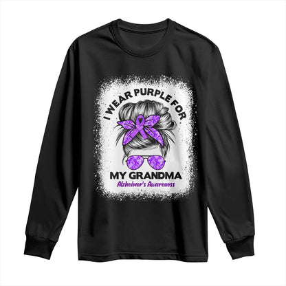 I Wear Purple For My Grandma Long Sleeve Shirt Alzheimers Support Messy Bun Graphic