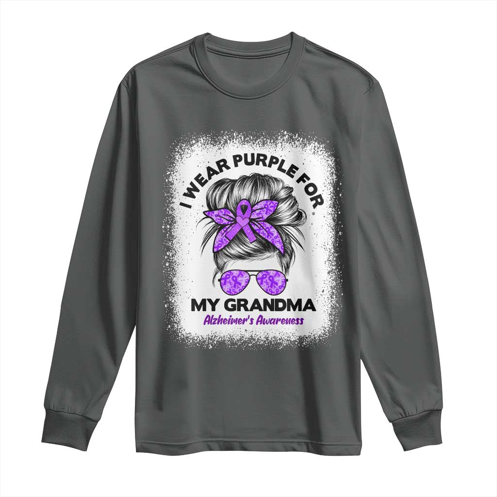 I Wear Purple For My Grandma Long Sleeve Shirt Alzheimers Support Messy Bun Graphic