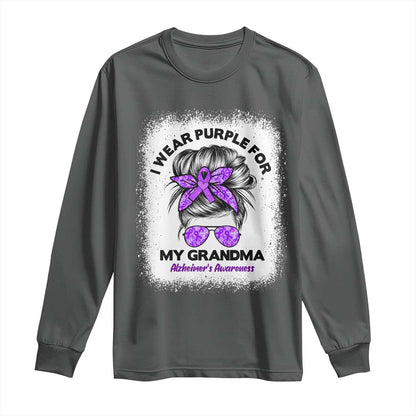 I Wear Purple For My Grandma Long Sleeve Shirt Alzheimers Support Messy Bun Graphic