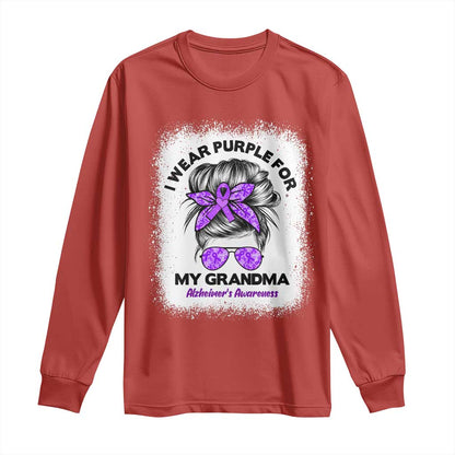 I Wear Purple For My Grandma Long Sleeve Shirt Alzheimers Support Messy Bun Graphic