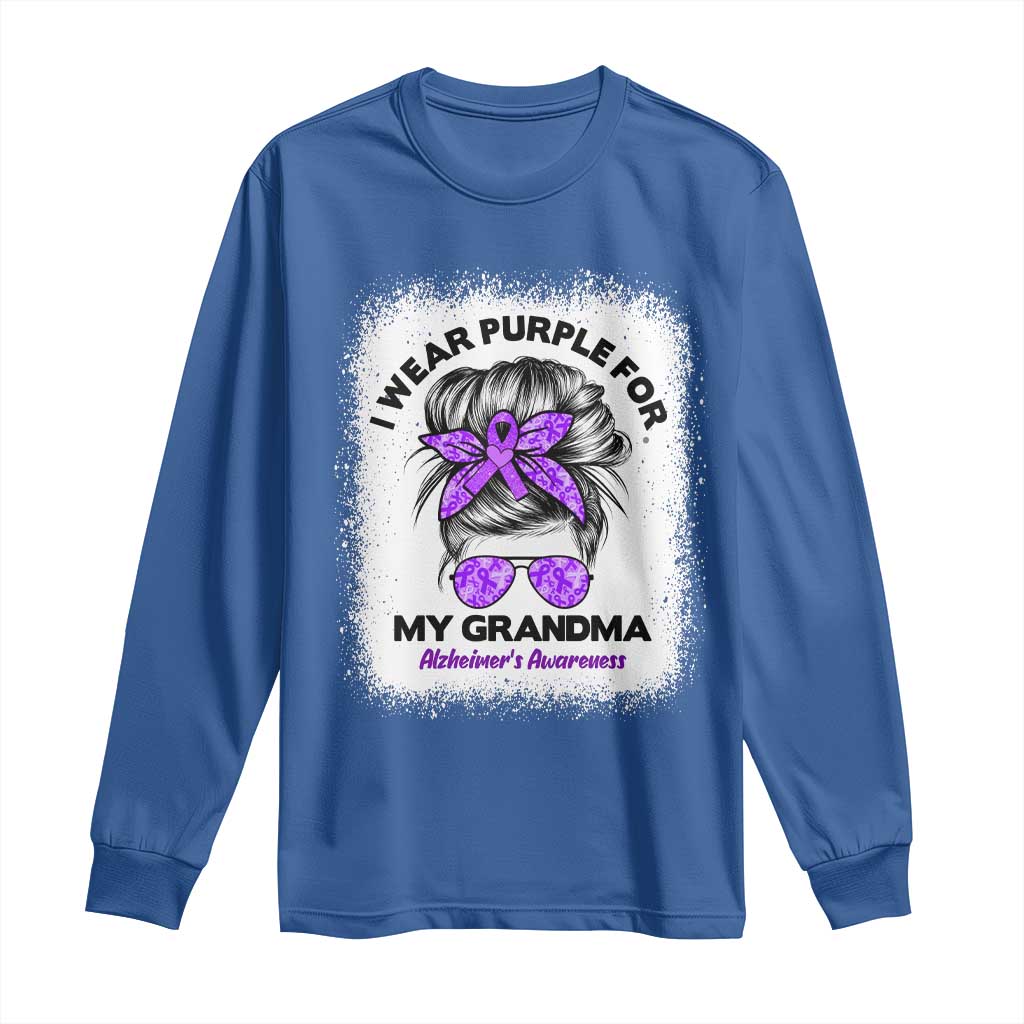 I Wear Purple For My Grandma Long Sleeve Shirt Alzheimers Support Messy Bun Graphic