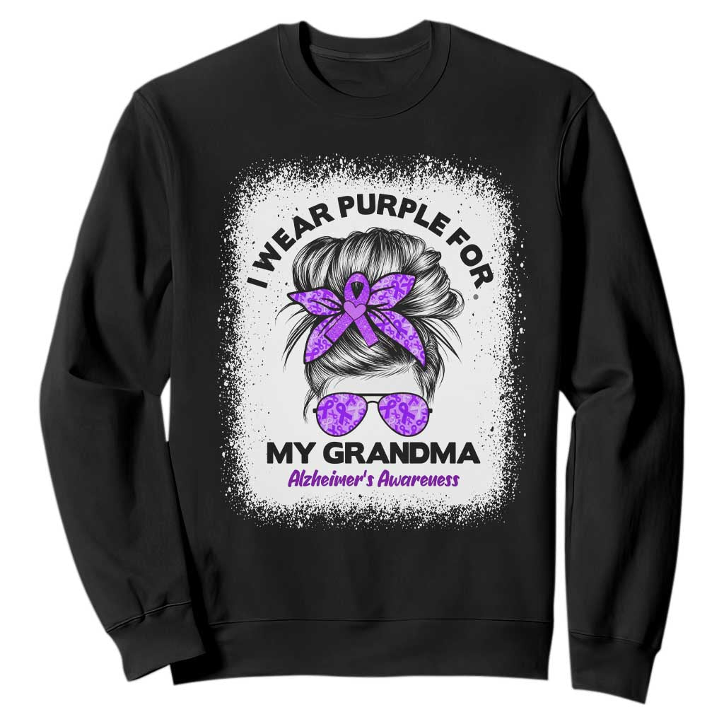 I Wear Purple For My Grandma Sweatshirt Alzheimers Support Messy Bun Graphic