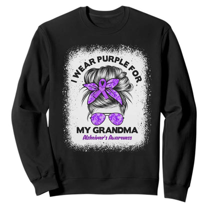 I Wear Purple For My Grandma Sweatshirt Alzheimers Support Messy Bun Graphic