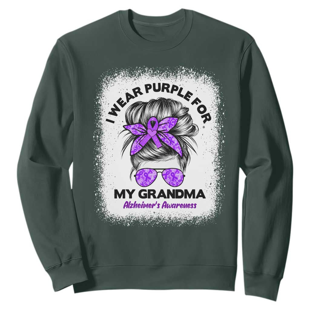 I Wear Purple For My Grandma Sweatshirt Alzheimers Support Messy Bun Graphic