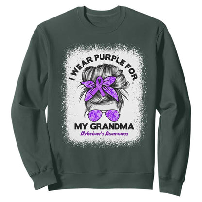 I Wear Purple For My Grandma Sweatshirt Alzheimers Support Messy Bun Graphic