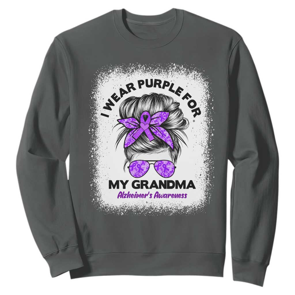 I Wear Purple For My Grandma Sweatshirt Alzheimers Support Messy Bun Graphic