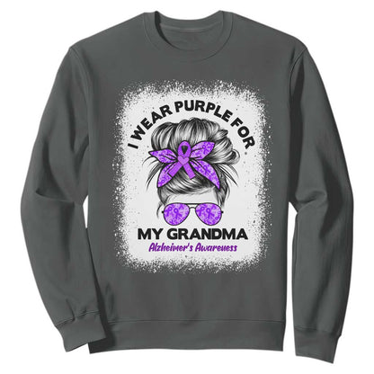 I Wear Purple For My Grandma Sweatshirt Alzheimers Support Messy Bun Graphic