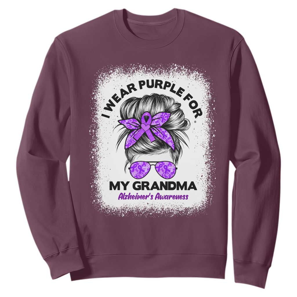 I Wear Purple For My Grandma Sweatshirt Alzheimers Support Messy Bun Graphic