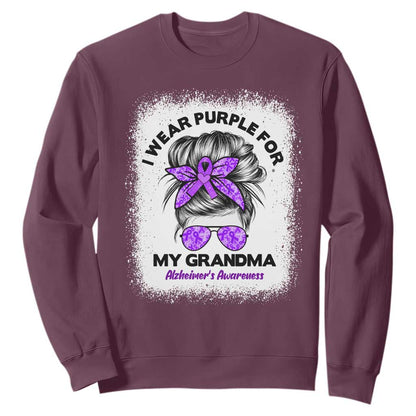I Wear Purple For My Grandma Sweatshirt Alzheimers Support Messy Bun Graphic