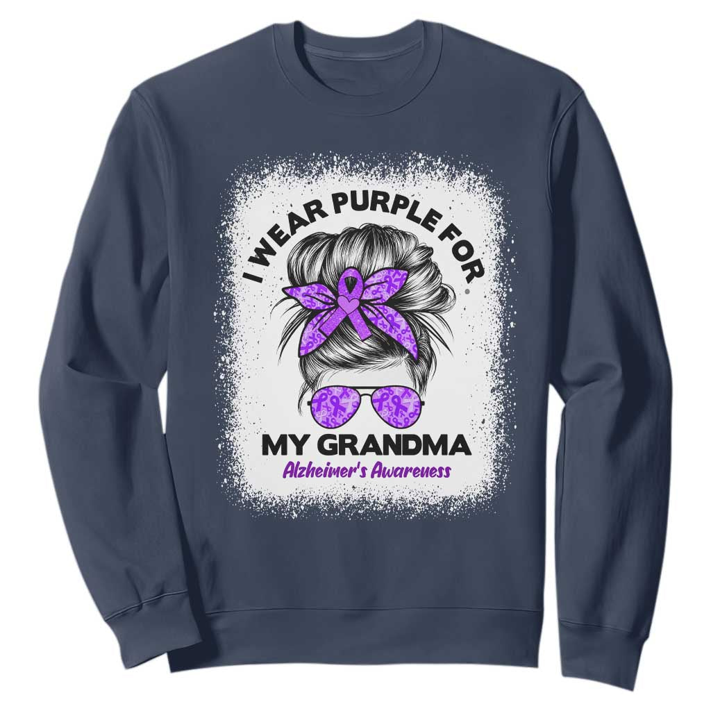 I Wear Purple For My Grandma Sweatshirt Alzheimers Support Messy Bun Graphic