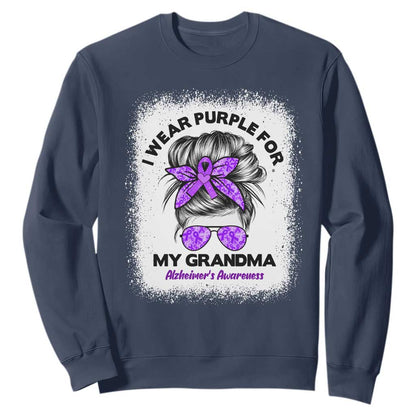 I Wear Purple For My Grandma Sweatshirt Alzheimers Support Messy Bun Graphic
