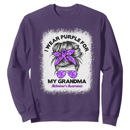 I Wear Purple For My Grandma Sweatshirt Alzheimers Support Messy Bun Graphic