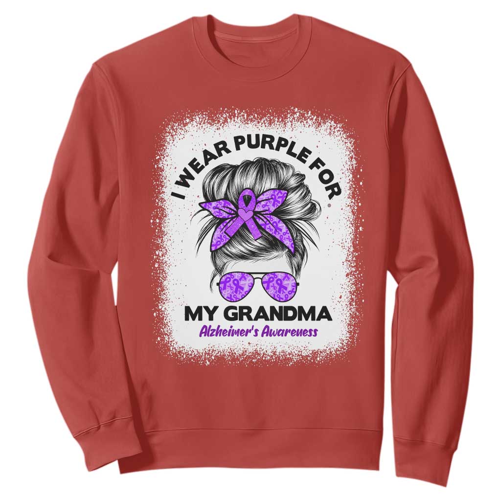 I Wear Purple For My Grandma Sweatshirt Alzheimers Support Messy Bun Graphic