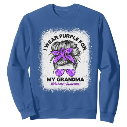 I Wear Purple For My Grandma Sweatshirt Alzheimers Support Messy Bun Graphic