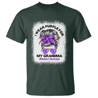 I Wear Purple For My Grandma T Shirt Alzheimers Support Messy Bun Graphic