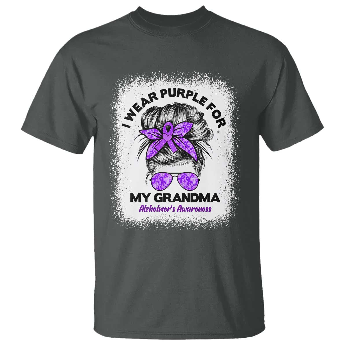 I Wear Purple For My Grandma T Shirt Alzheimers Support Messy Bun Graphic