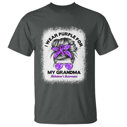 I Wear Purple For My Grandma T Shirt Alzheimers Support Messy Bun Graphic