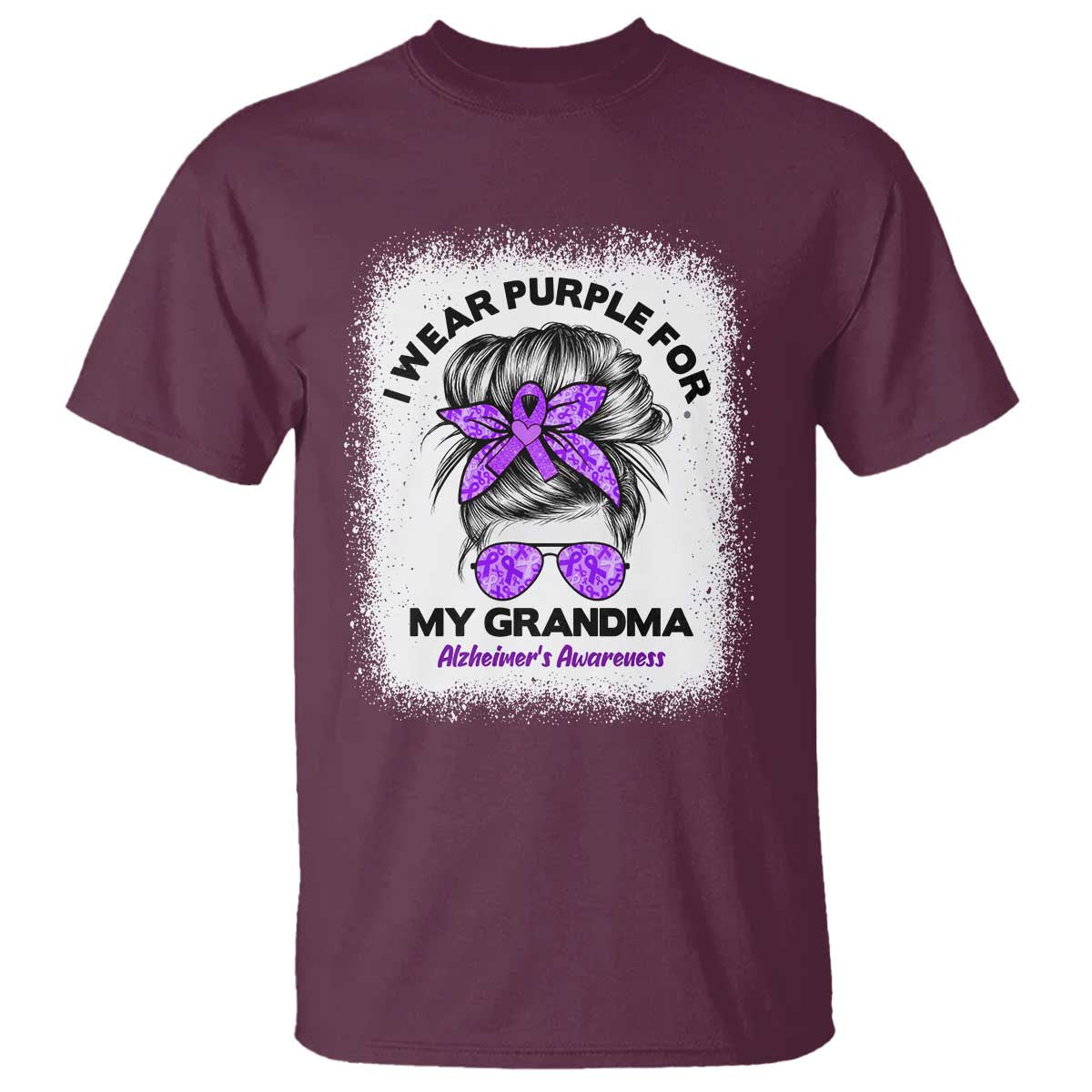I Wear Purple For My Grandma T Shirt Alzheimers Support Messy Bun Graphic
