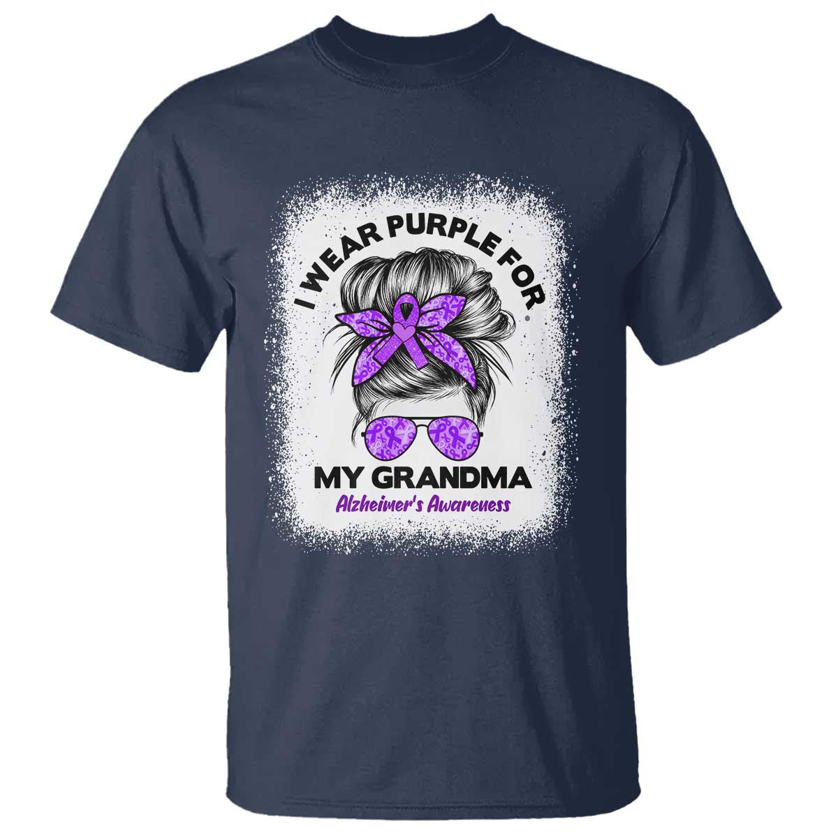 I Wear Purple For My Grandma T Shirt Alzheimers Support Messy Bun Graphic