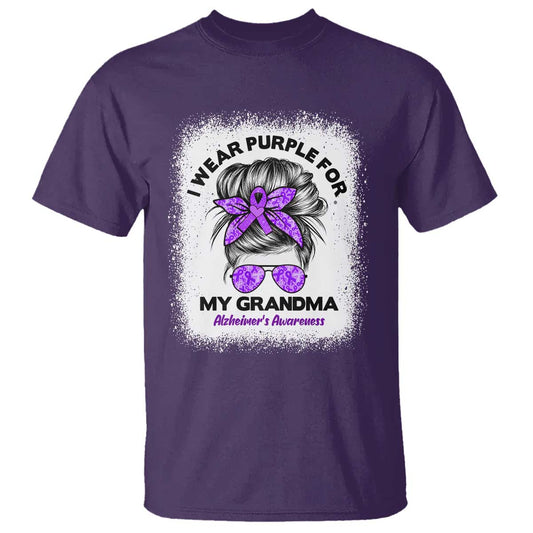 I Wear Purple For My Grandma T Shirt Alzheimers Support Messy Bun Graphic