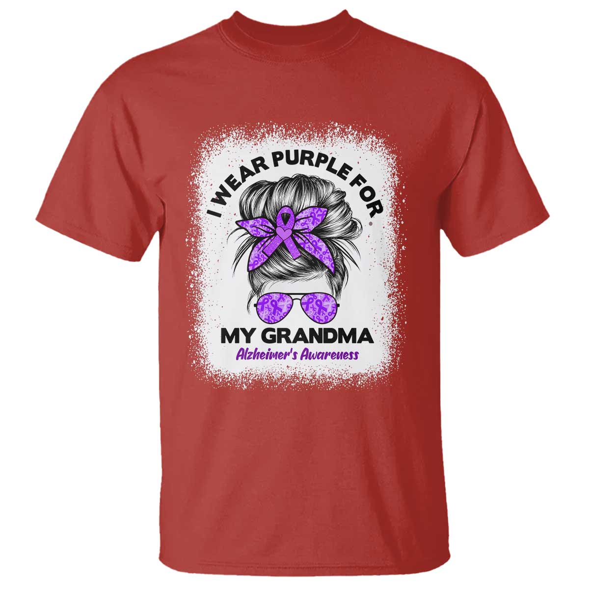 I Wear Purple For My Grandma T Shirt Alzheimers Support Messy Bun Graphic