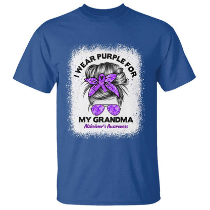 I Wear Purple For My Grandma T Shirt Alzheimers Support Messy Bun Graphic