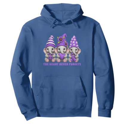 Cute Elephant Gnome Purple Ribbon Alzheimer's Support Hoodie The Heart Never Forgets