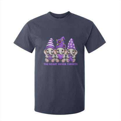 Cute Elephant Gnome Purple Ribbon Alzheimer's Support T Shirt For Kid The Heart Never Forgets