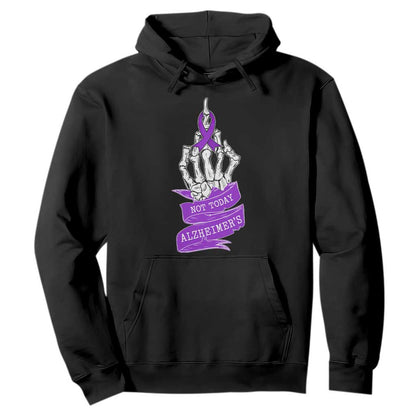 Not Today Alzheimers Hoodie Funny Skeleton Middle Finger Purple Ribbon