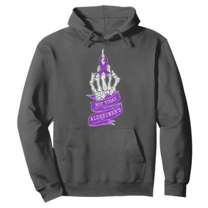Not Today Alzheimers Hoodie Funny Skeleton Middle Finger Purple Ribbon