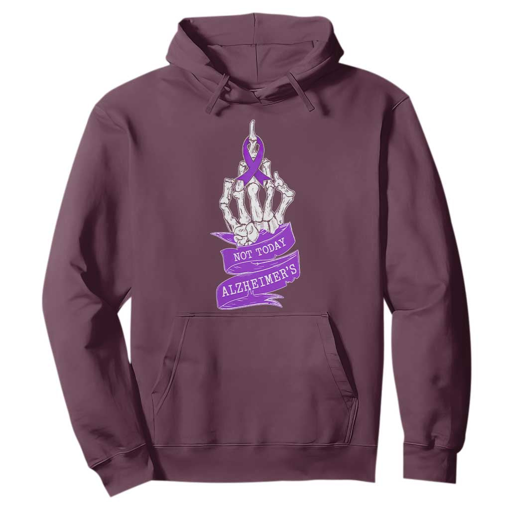 Not Today Alzheimers Hoodie Funny Skeleton Middle Finger Purple Ribbon